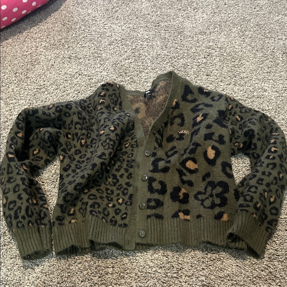 Vans Olive and Black Leopard Cardigan